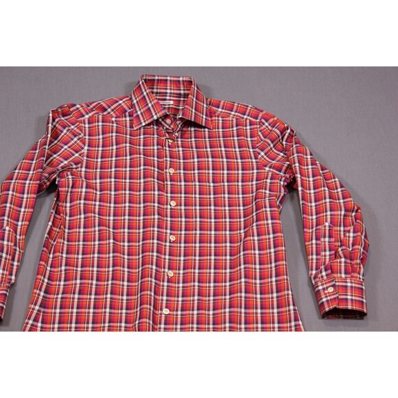 Kiton Napoli 100% Cotton Red Plaid Button Up Shirt Men’s Dress Casual Sz M - Picture 2 of 11